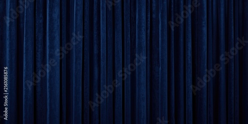 Navy Blue Velvet Curtain Draped in Even Folds