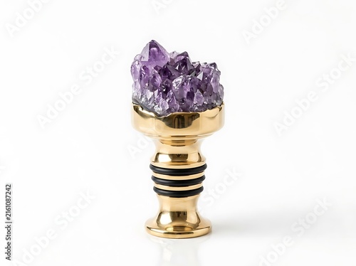 Silver vape mod with purple crystal on top isolated on white background