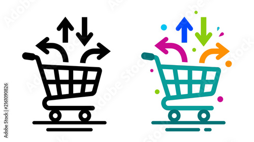 Shopping cart with directional arrows a colorful vector illustration