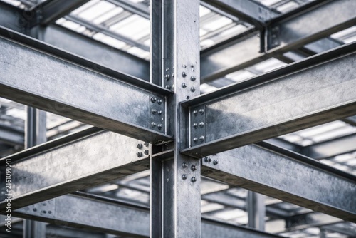 Steel Framework Intersection in a Modern Building Structure with Industrial Design