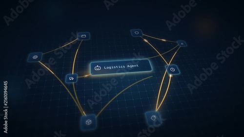 AI Agent Mesh Supply Chain Visualization, Logistics Network Abstract Animation, Dynamic Data Flow, Futuristic Technology, Business Analytics, Digital Infrastructure, Seamless Loop Motion Graphics