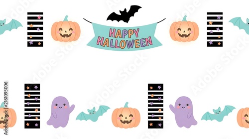 A delightful halloween border featuring charming pumpkins playful ghosts and a spooky bat perfect for festive decorations invitations or seasonal crafting projects creating a whimsical