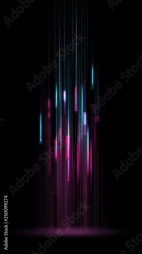 Vibrant vertical neon lines in pink, blue, and purple glow against a dark background. This futuristic abstract design creates a digital, high-tech aesthetic.
