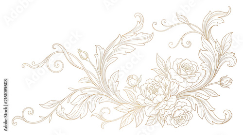 Cuadro en lienzo Elegant gold floral ornament with roses and acanthus leaves, vintage baroque sty