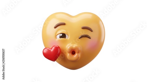 A charming playful emoji winks and blows a kiss expressing affection and lightheartedness with a heart