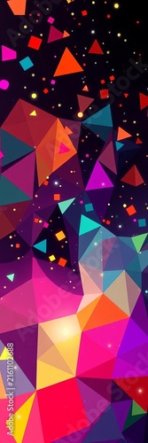 Vibrant geometric shapes dancing across a digital canvas, ||colors, geometric patterns