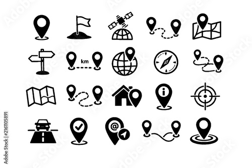 Navigation and Location Editable Line Icon Set, GPS and Travel Vector