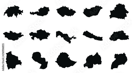 Collection of landlocked country silhouettes