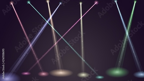 Dynamic laser light show with colorful intersecting beams on dark background spotlight background illuminated abstract projection spectrum technology electric lighting atmosphere