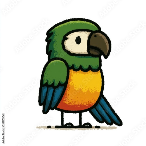 Cute green parrot doodle illustration