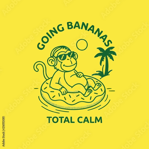 Canvas Print Calm Cartoon Monkey Wearing Sunglasses on Water Floatie.