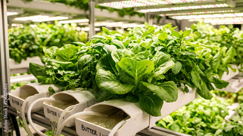 Hydroponic greens a view of a thriving hydroponic farm showcasing lush vibrant greens growing under