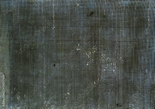 Foto Old, dirty, metal dust-covered screen mesh texture, macro background, overhead view