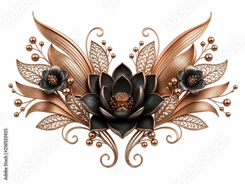 Black and copper symmetrical floral ornament