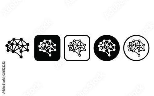 Black and white brain neural network icons for AI machine learning and data science technology