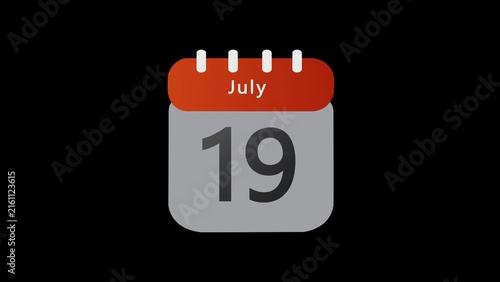 Фотография Minimalist digital calendar showing the nineteenth day of july isolated on a sol