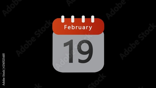 Foto Minimalist digital calendar showing the date february 19th isolated on a solid b