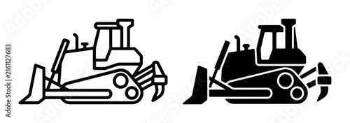 Canvastavla Bulldozer Vector Icons, Construction Equipment Line Art and Silhouette for Indus