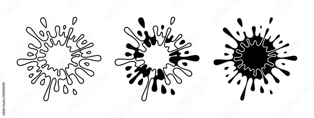 Obraz premium Ink Splatter Vector Icons, Paint Splash Graphics, Liquid Droplet Shapes