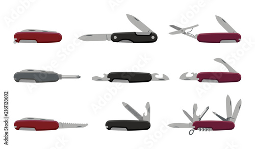 Foto Swiss army knife vector illustration collection featuring multipurpose pocket f