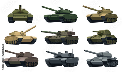  Military tank vector illustration collection featuring armored combat vehicle icons and heavy panzer army warfare weapon graphic design elements bundle
