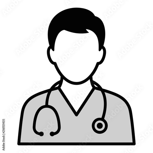 Male doctor or nurse in medical uniform with stethoscope around neck