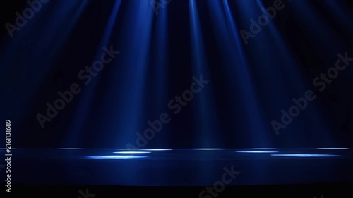 Deep Blue Stage Beams Cutting Through Thin Atmospheric Haze for Cinematic Concert Lighting Backgrounds and Dynamic Event Visuals with Smooth Motion Premium Professional Performance Ambience