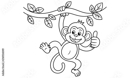 Photography Cute Monkey Hanging on Tree Branch Illustration, Wildlife Animal Vector Design f