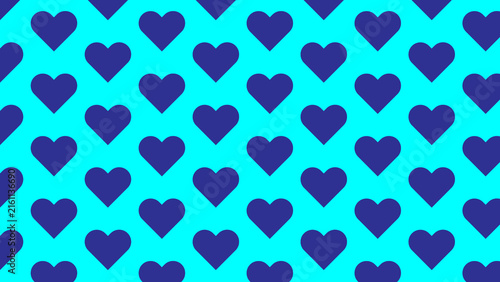 Repeating Dark Blue Heart Seamless Pattern Isolated On Bright Cyan Background Vector Graphic