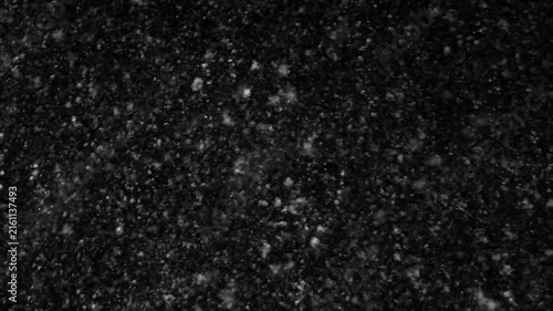 Natural falling snow on a black background. Winter-themed overlay.