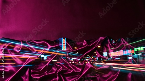 Vibrant Neon City Street Night Light Trails Abstract Purple Energy.