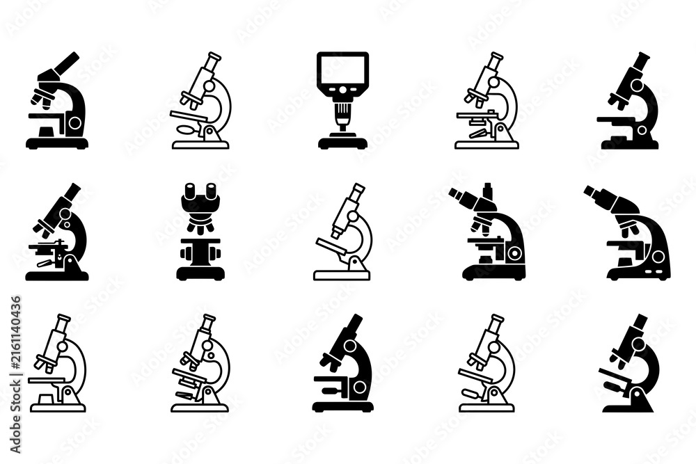 Naklejka premium Collection of various microscope illustrations in different styles and perspectives