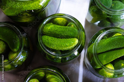 Homemade Pickled Cucumbers in Glass Jars