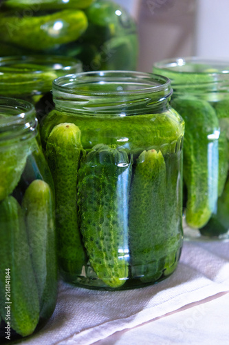 Homemade Pickled Cucumbers in Glass Jars