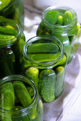 Homemade Pickled Cucumbers in Glass Jars