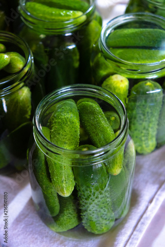 Homemade Pickled Cucumbers in Glass Jars