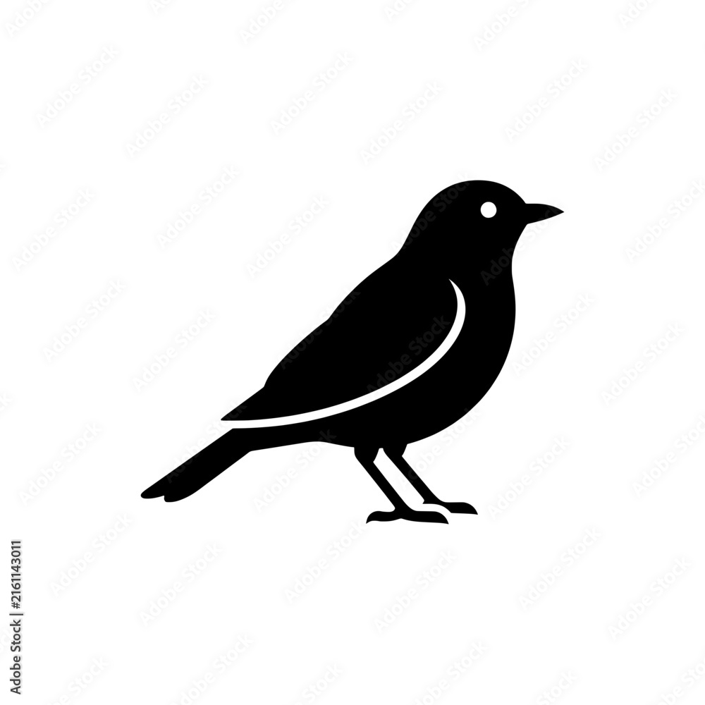 Obraz premium Black Bird Silhouette Vector Icon, Simple Avian Symbol, Minimalist Wildlife Graphic, Nature Element