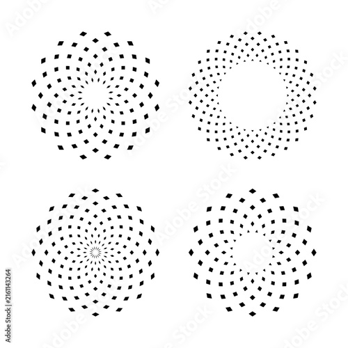 Set of Abstract Geometric Radial Rotation Circle Dots Patterns. Decorative Design Elements. 