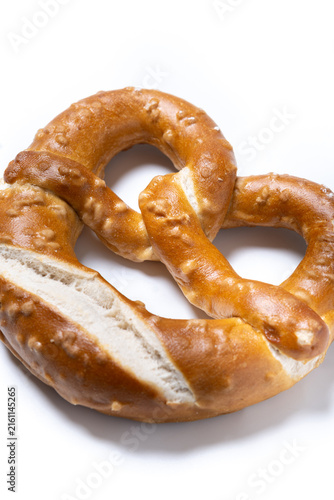 Traditional soft pretzel isolated on white background