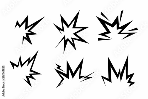 abstract explosion shapes vector graphic elements featuring black  sparks, and flashes isolated on a white background