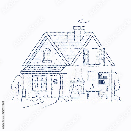 Hand drawn sketch of a cozy cottage house.