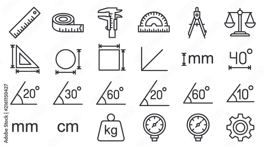 Fototapeta premium Technical measurement and geometry drafting instrument icons.