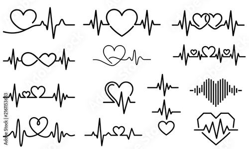 Canvas Print Heartbeat line icons set and heart pulse monitoring vector design elements for m