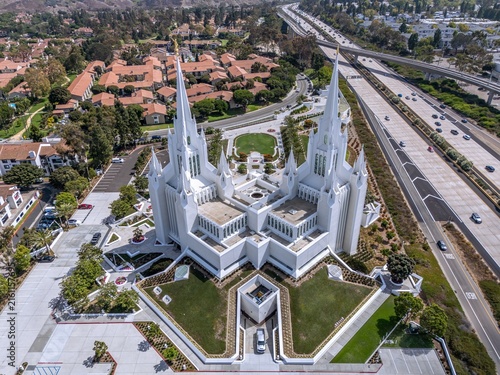 Photography Aerial view of San Diego California Mormon Temple in La Jolla, California