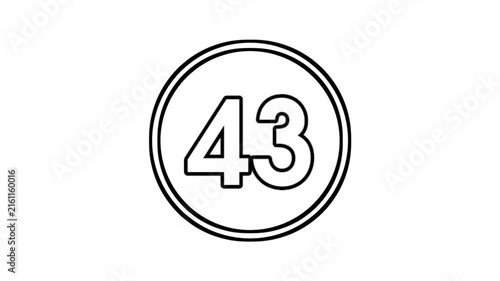 Number 43 animation motion graphics sign symbol in circle on white background video element