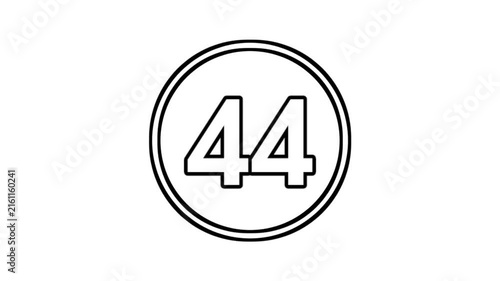 Number 44 animation motion graphics sign symbol in circle on white background video element