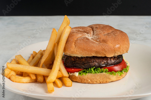 mushroom burger   served on a bulkie roll