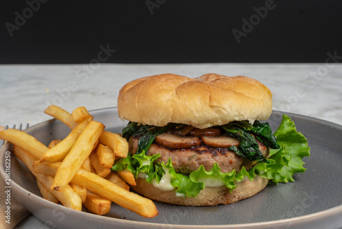 turkey mushroom burger  with fries