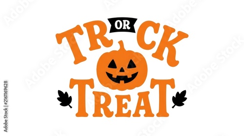 Festive halloween graphic with trick or treat lettering and a smiling jackolantern