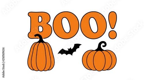 Festive halloween illustration with pumpkins the word boo and a small bat